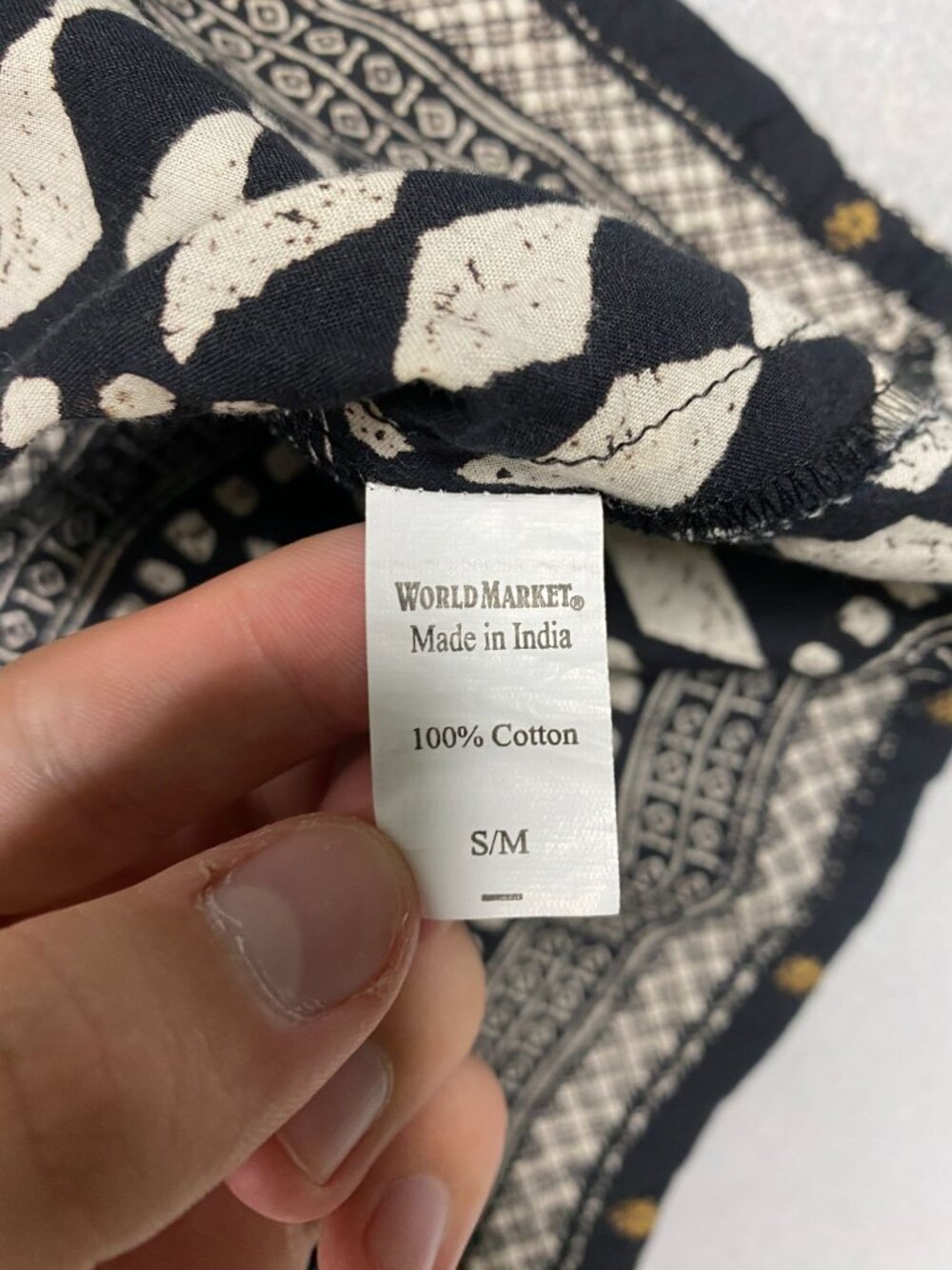 World Market Womens S/M Black Ivory Boho Peasant Blouse 100% Cotton Oversized - Picture 6 of 8